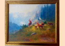 Roaring Deer, Hinds, painting